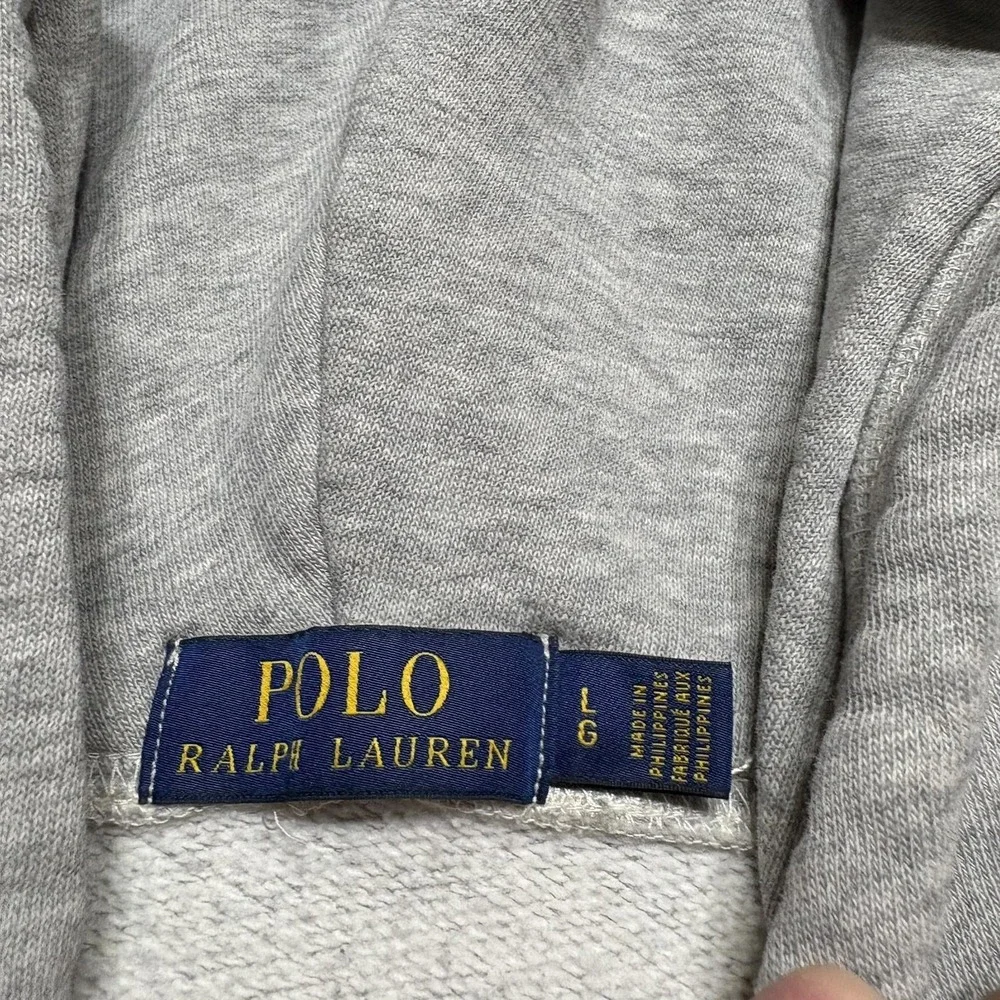 Polo Ralph Lauren Hoodie Sweatshirt Mens Large Gray POLO Logo Fleece Spellout